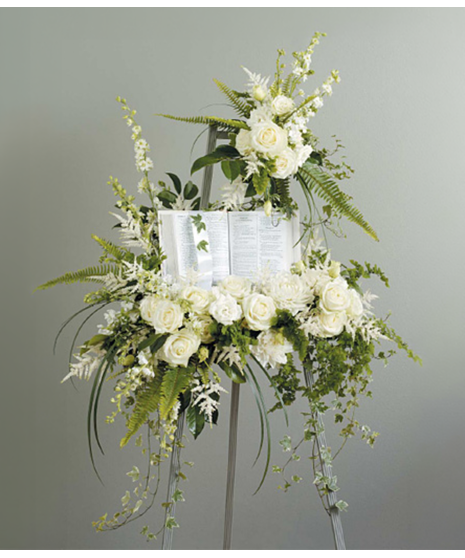 White Standing Spray For Bible (Bible not included)