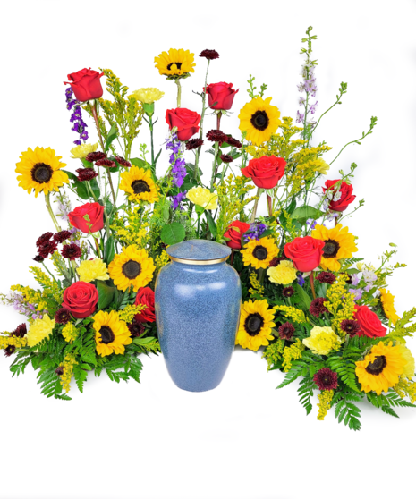 Sunflowers & Roses Urn Arrangement